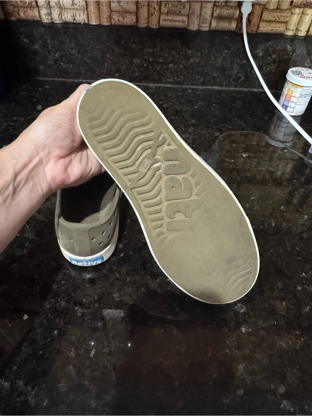 Native kids Jefferson Slip-On Shoes in Olive Green with White Toe
